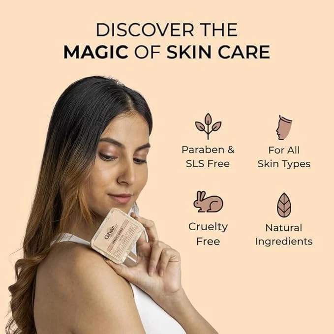 Ghar Magic Chandan & Kesar Bath Soap for Glowing skin & remove acne Pack 2 100gm