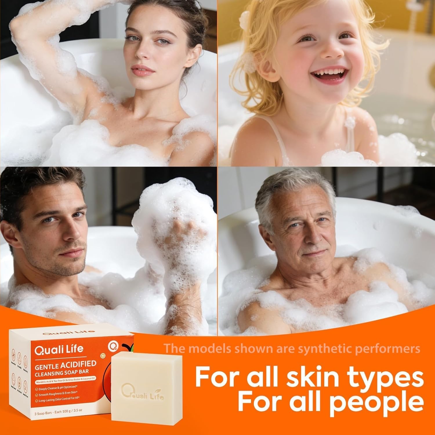 Acidified Cleansing Bar Soap – Natural Deodorant for Odor Elimination, 3 Pack