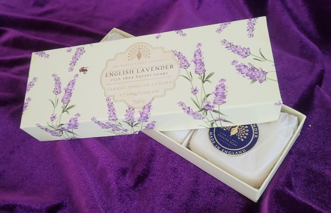 Shea Butter Soap Gift Set 3 x 3.5oz Bars Lavender , Vegan Made in England NIB