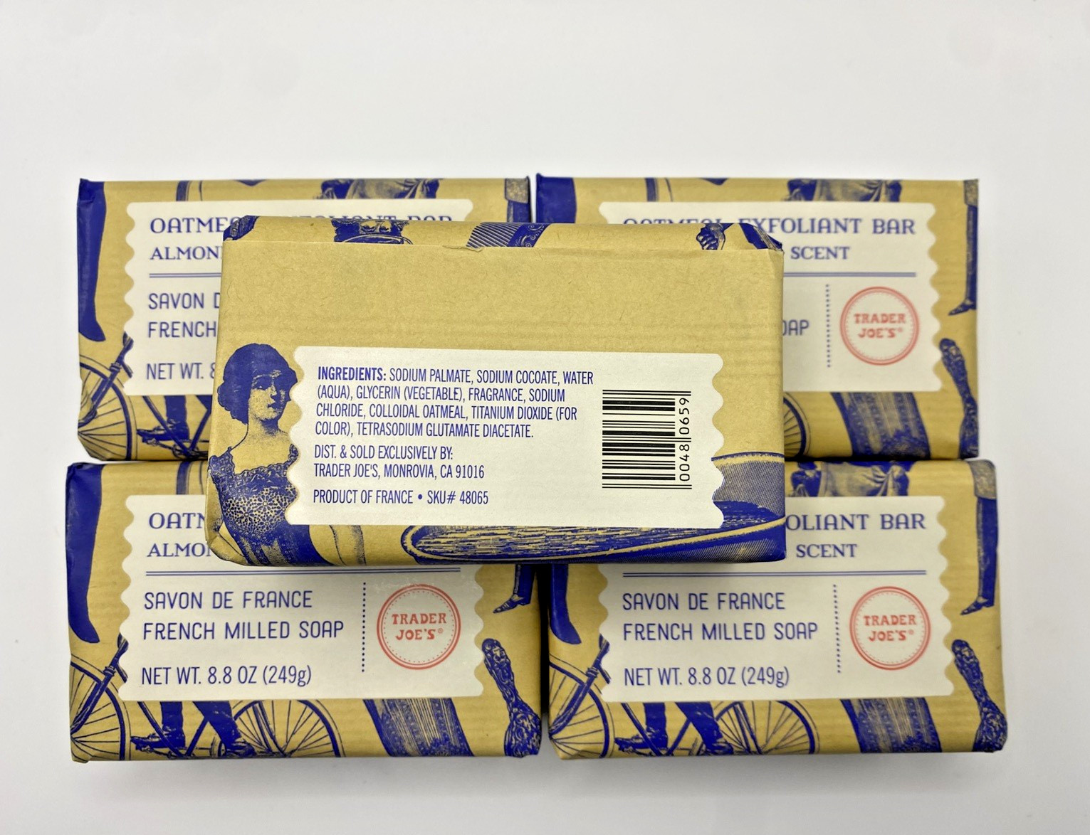 5 X Trader Joes French Milled Oatmeal Exfoliant Almond Ginger Bar Soap 8.8oz