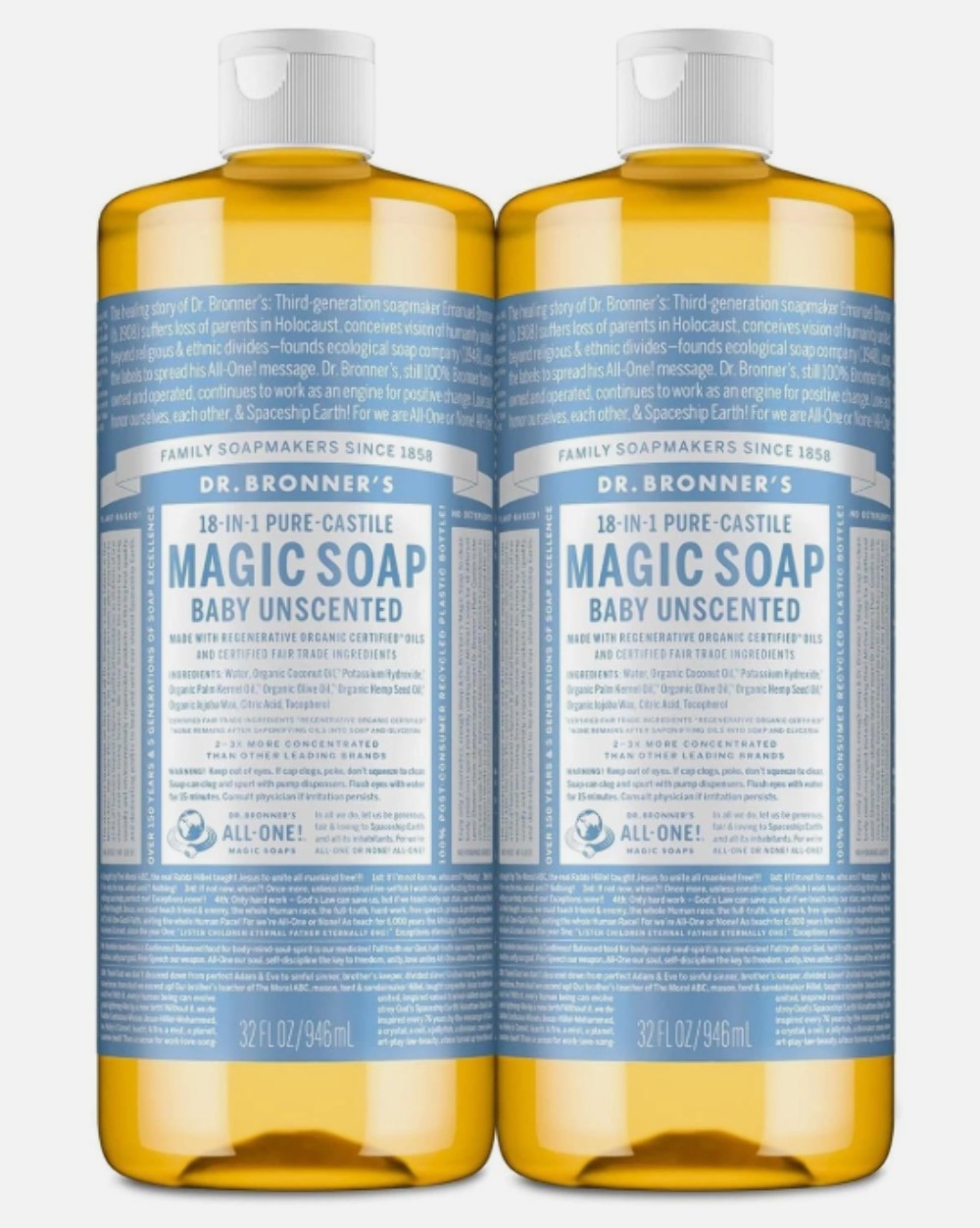 2x Dr. Bronner’s – Pure-Castile Liquid Soap (Baby Unscented, 32 Ounce)