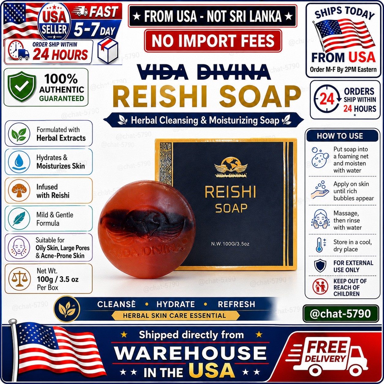Reishi Soap Herbal Extract Moisturizing Cleansing Bar 3.5 oz NIB🚚From USA🚚