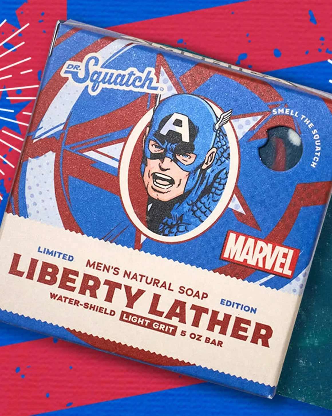 NIB~ Dr Squatch Marvel Soap Bar Liberty Lather Captain America 5 oz Mens AX3
