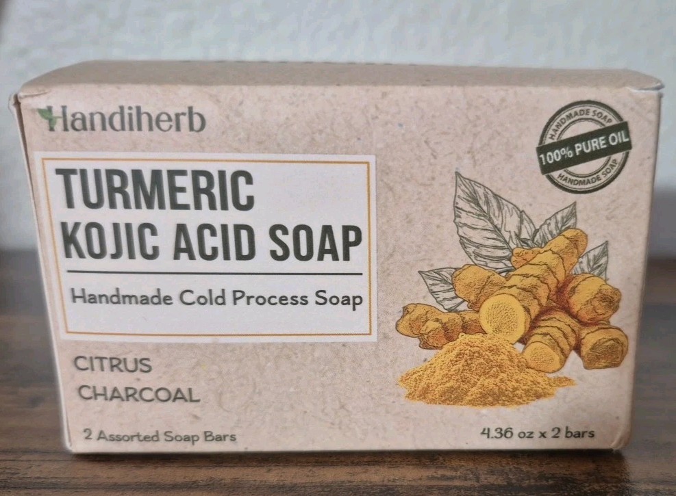 Turmeric Kojic Acid 2 Soap Bars Citrus & Charcoal Dark Spots Acne Face Body New