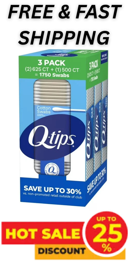 Q-tips Cotton Swabs, Flexible stick 1750 count., 3 pack. FREE SHIPPING