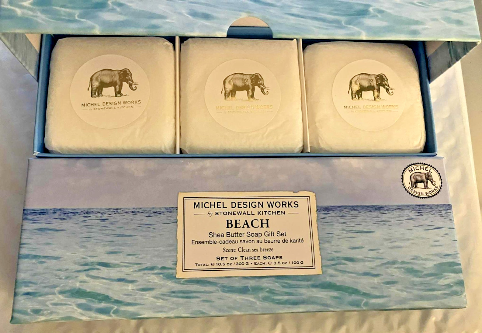 Michel Design Works BEACH scent shea butter 3 soap bar gift set NEW