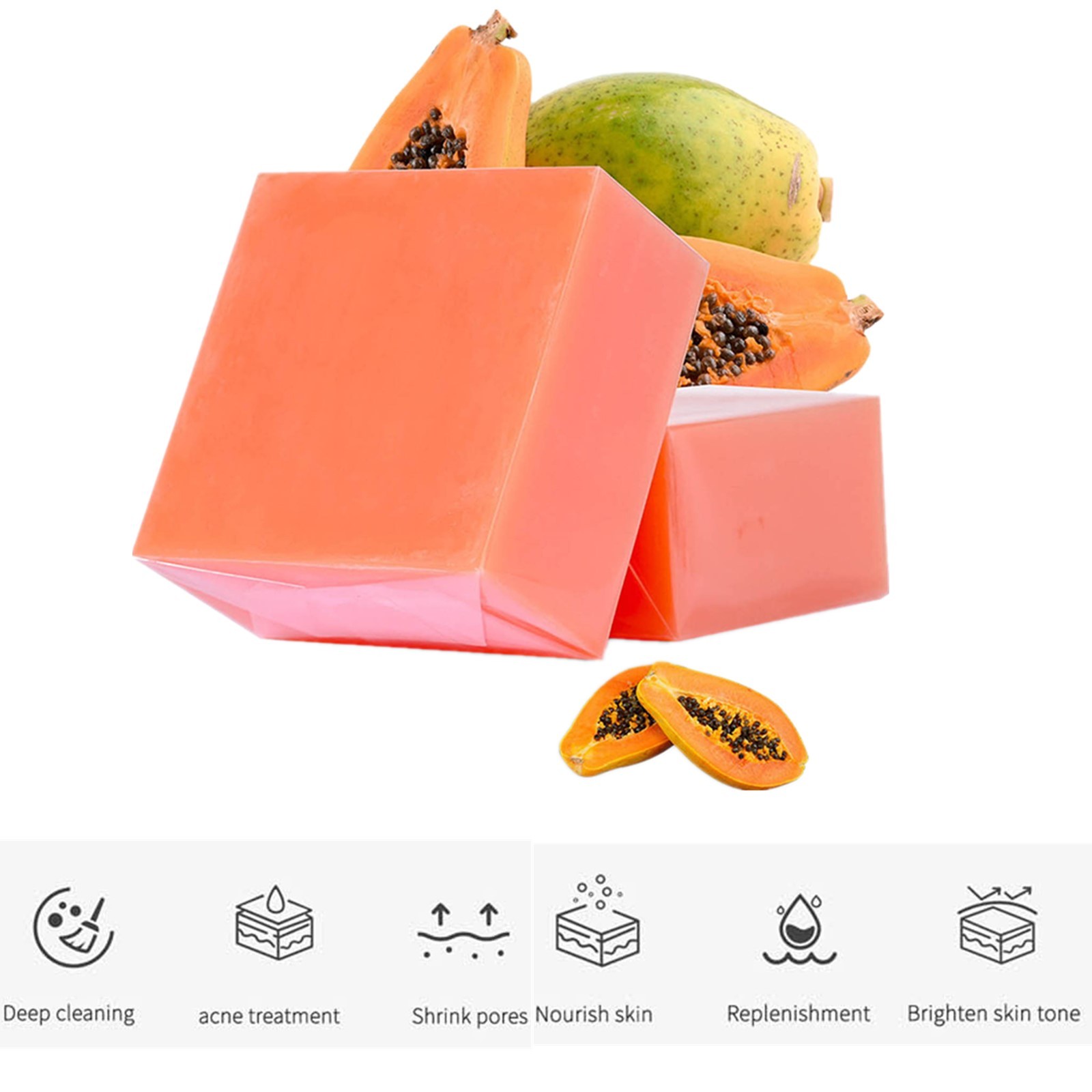 2PCS Shower Soap Skin-friendly Papaya Essential Oil Soap For Daily Use Herbal