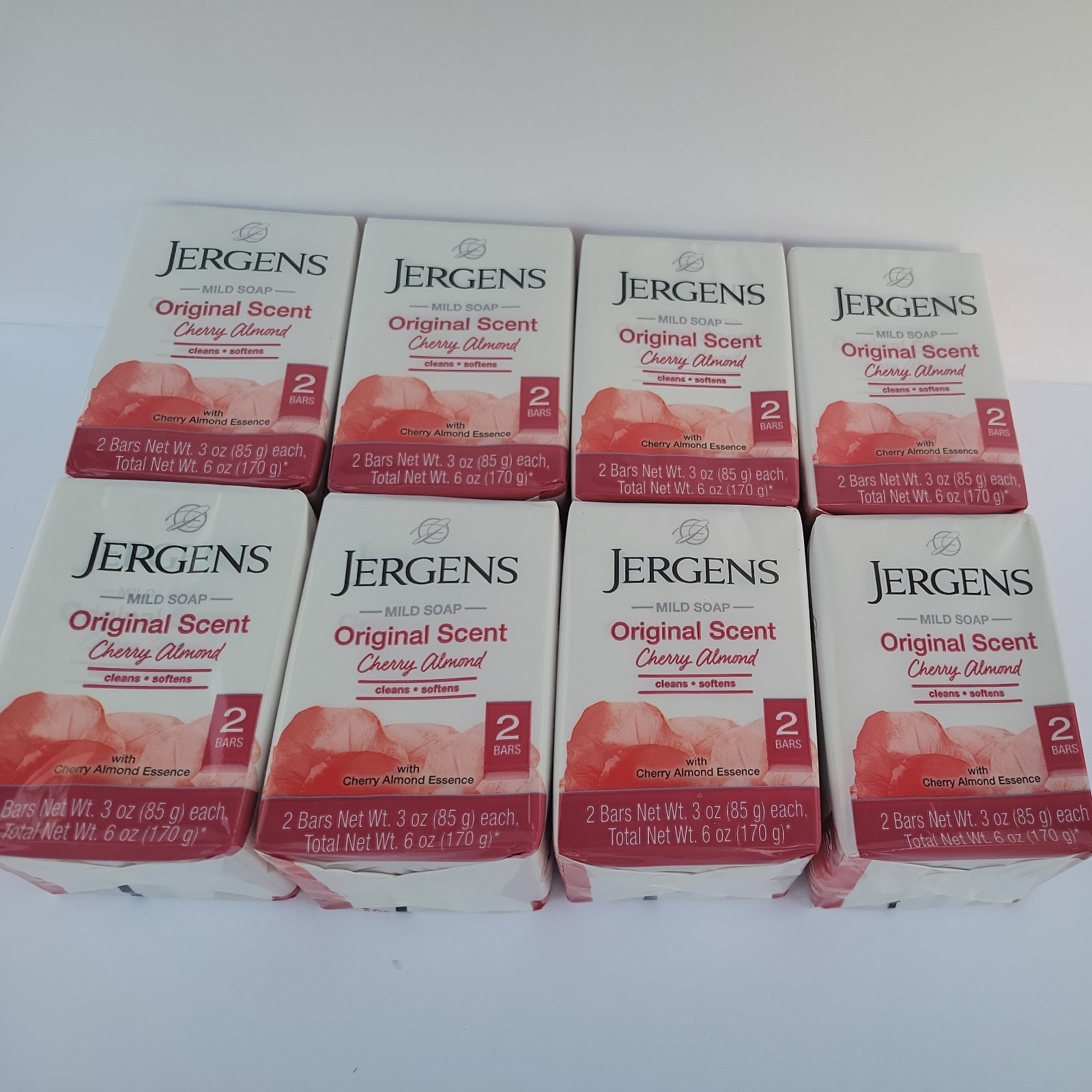 Jergens Cherry Almond Mild Soap Original Scent – 8 Bars (4x 2 Pack) – 3 Oz Each