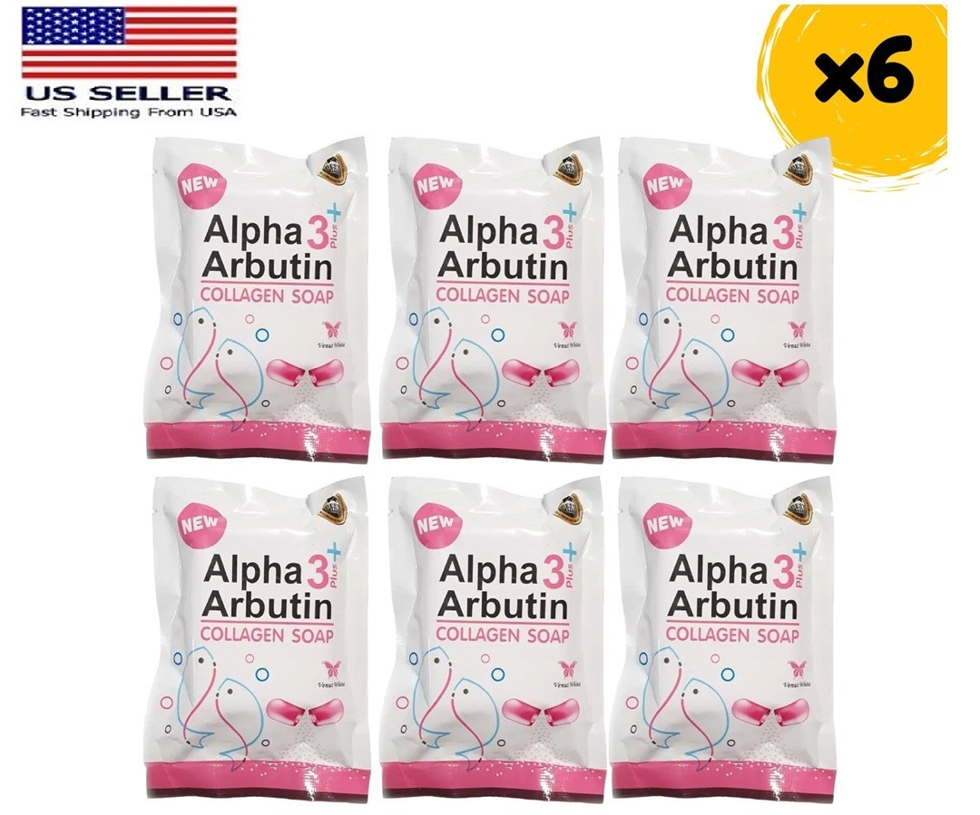 6 Packs Alpha 3 Plus Arbutin Collagen Whitening Body Soap Skin Reduce Acne 80gr
