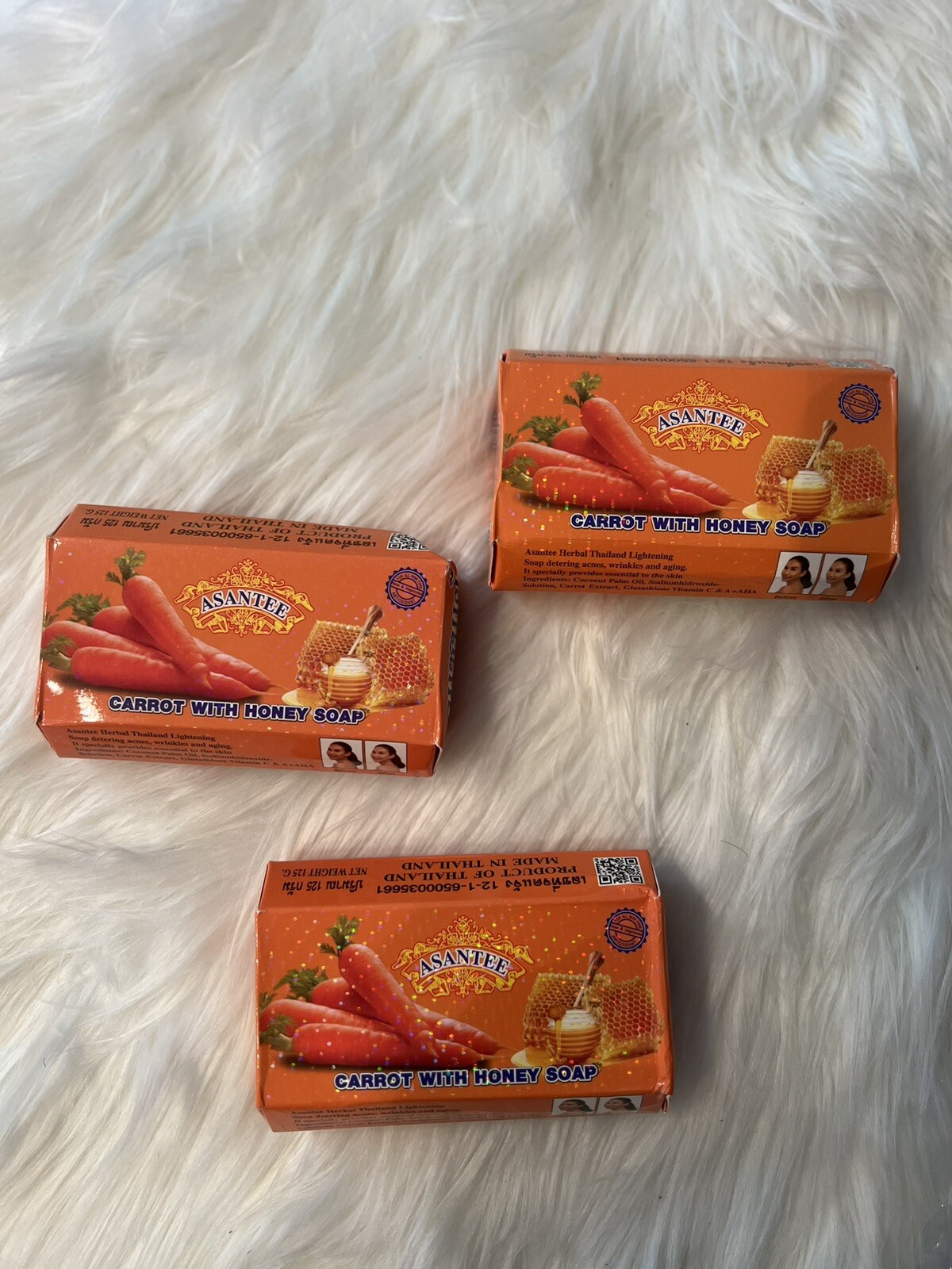 3X Carrot and HONEY Soap Asantee Face And body Anti Acne Wrinkles & Aging125 g