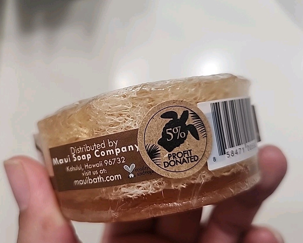 Maui Soap Co Loofah Soap – Coconut with Sea Salt & Kukui Oil Vegetarian 4.75oz