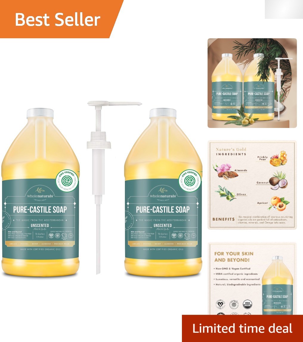 Pure Castile Soap – EWG Verified & Palm Oil Free, Unscented 128 Fl Oz (2 Pack)