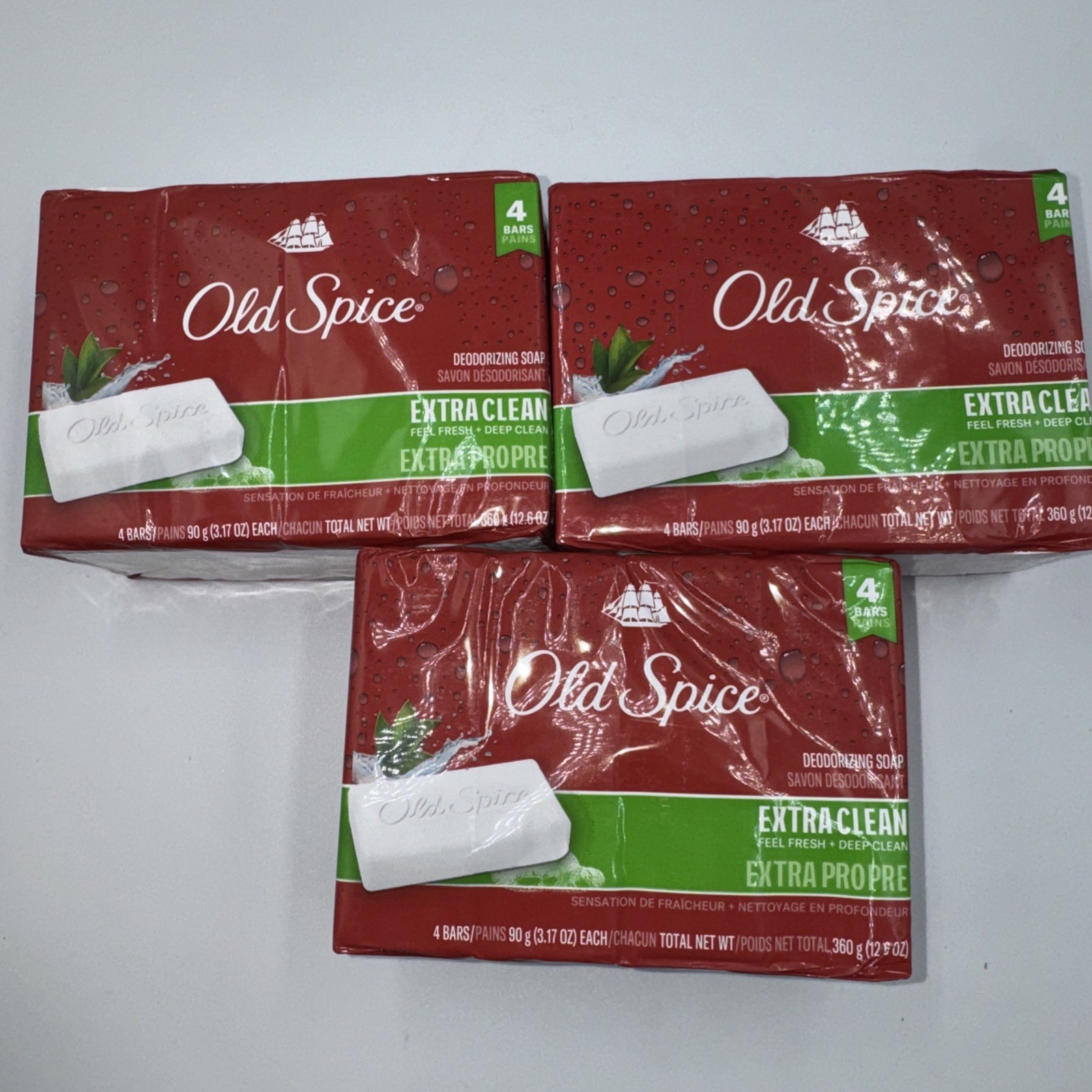 Lot Of 3 Packs OLD SPICE Deodorizing Bar Soap Extra Clean Fresh 3.17 oz. 12 Bars