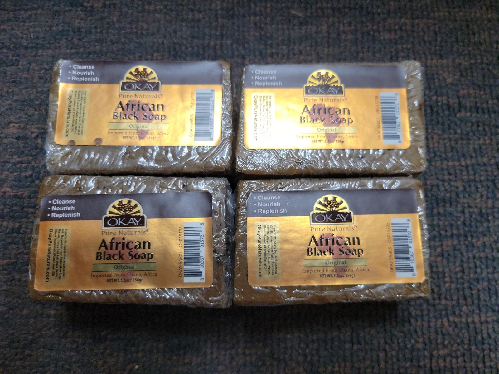 4-Pack OKAY AFRICAN BLACK SOAP – ORIGINAL 5.5oz (156g) each – NEW