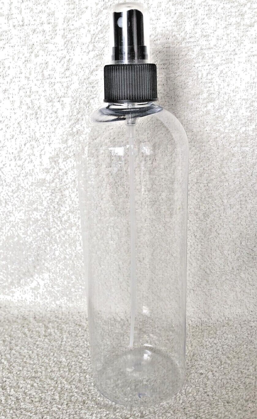 NEW 16 oz PET Plastic 24/410 Clear Round Bottle with fine mist sprayer – qty 12