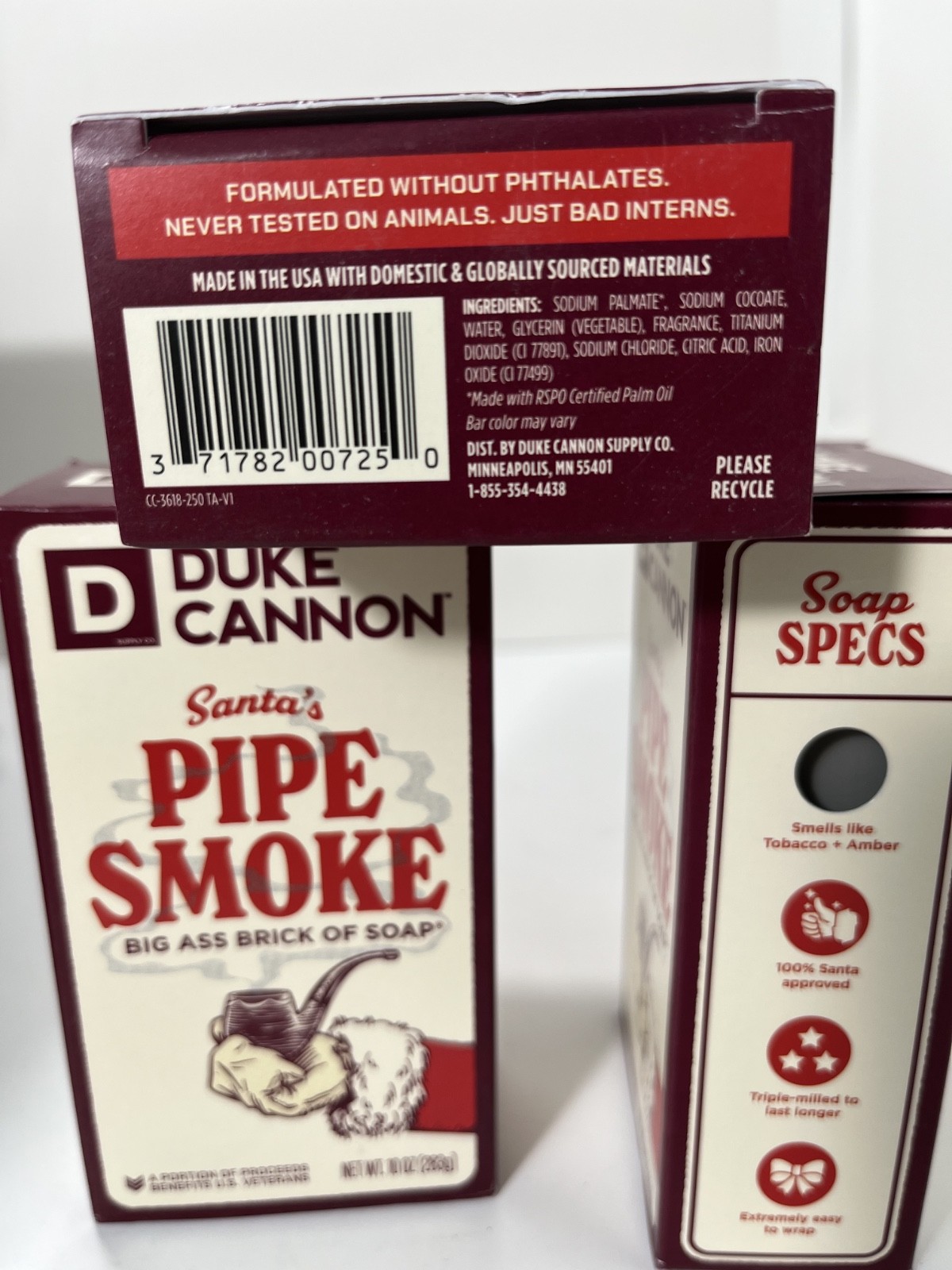 (3) Duke Cannon SANTA’S PIPE SMOKE Big Ass Brick Of Soap 10 oz.each – NEW