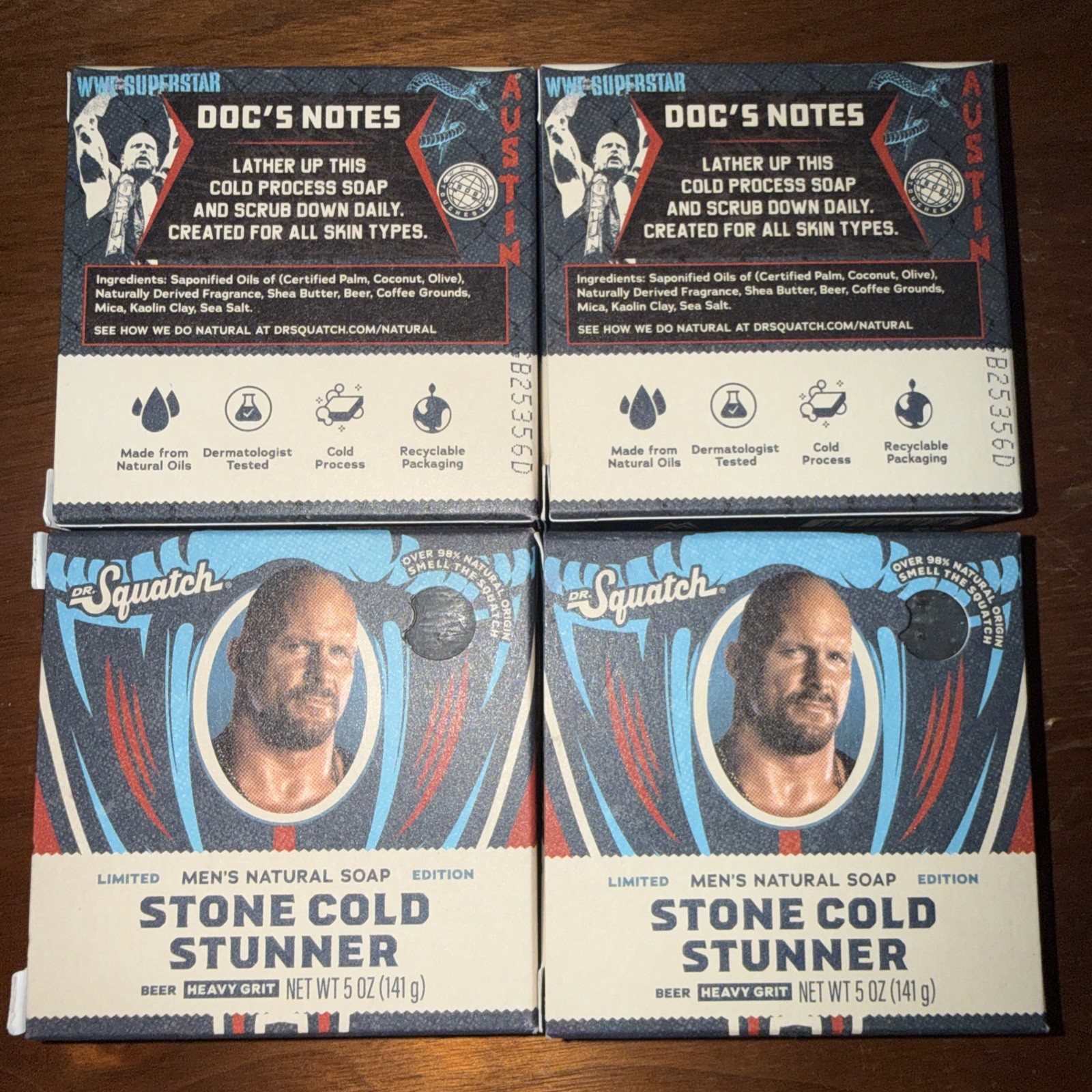 (4 PACK) Dr. Squatch Men’s Natural Soap – Stone Cold Stunner, 5 oz WWE WWF