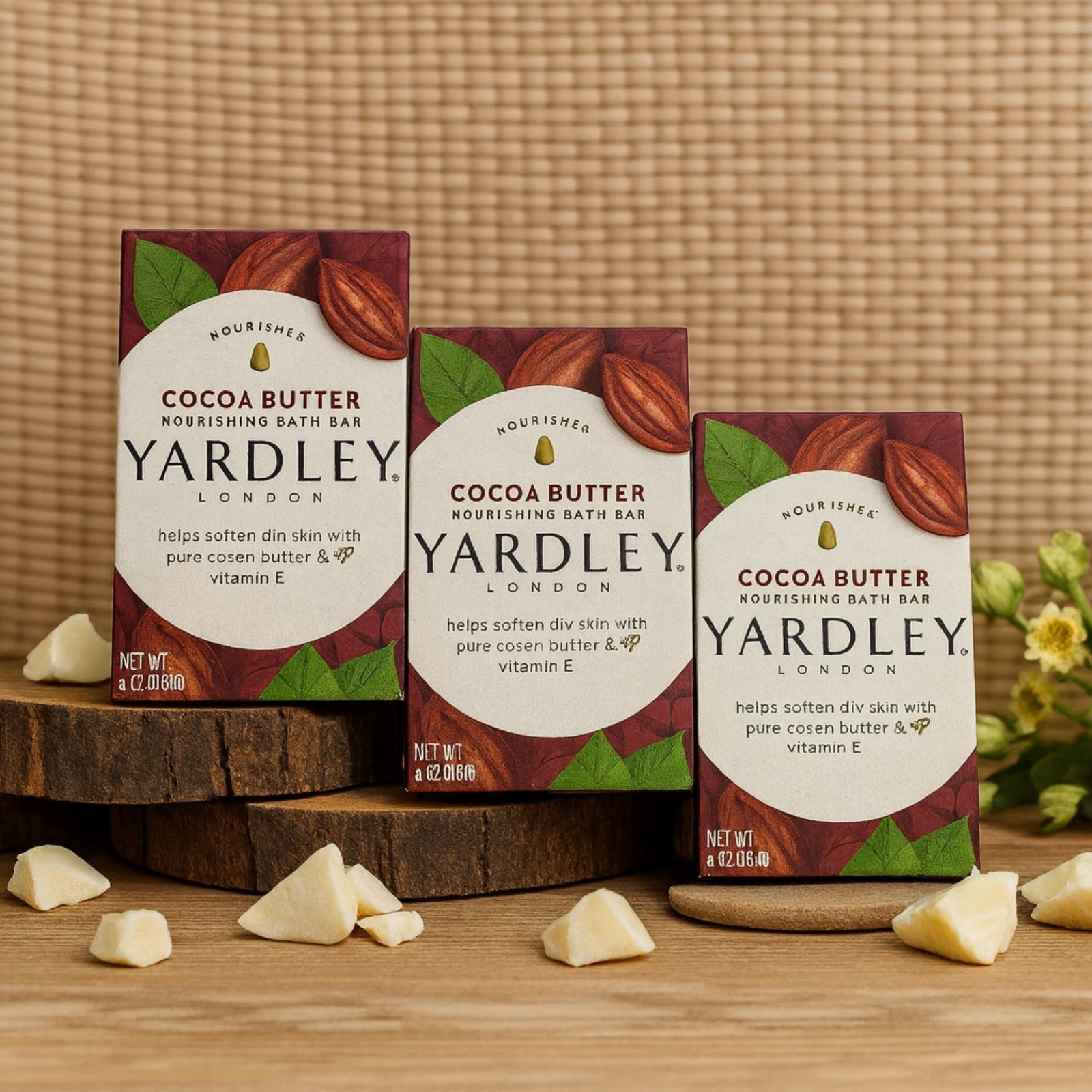 3 Yardley® London COCOA BUTTER Nourishing Bath Bar 4.0 oz Shea Butter Vitamin E