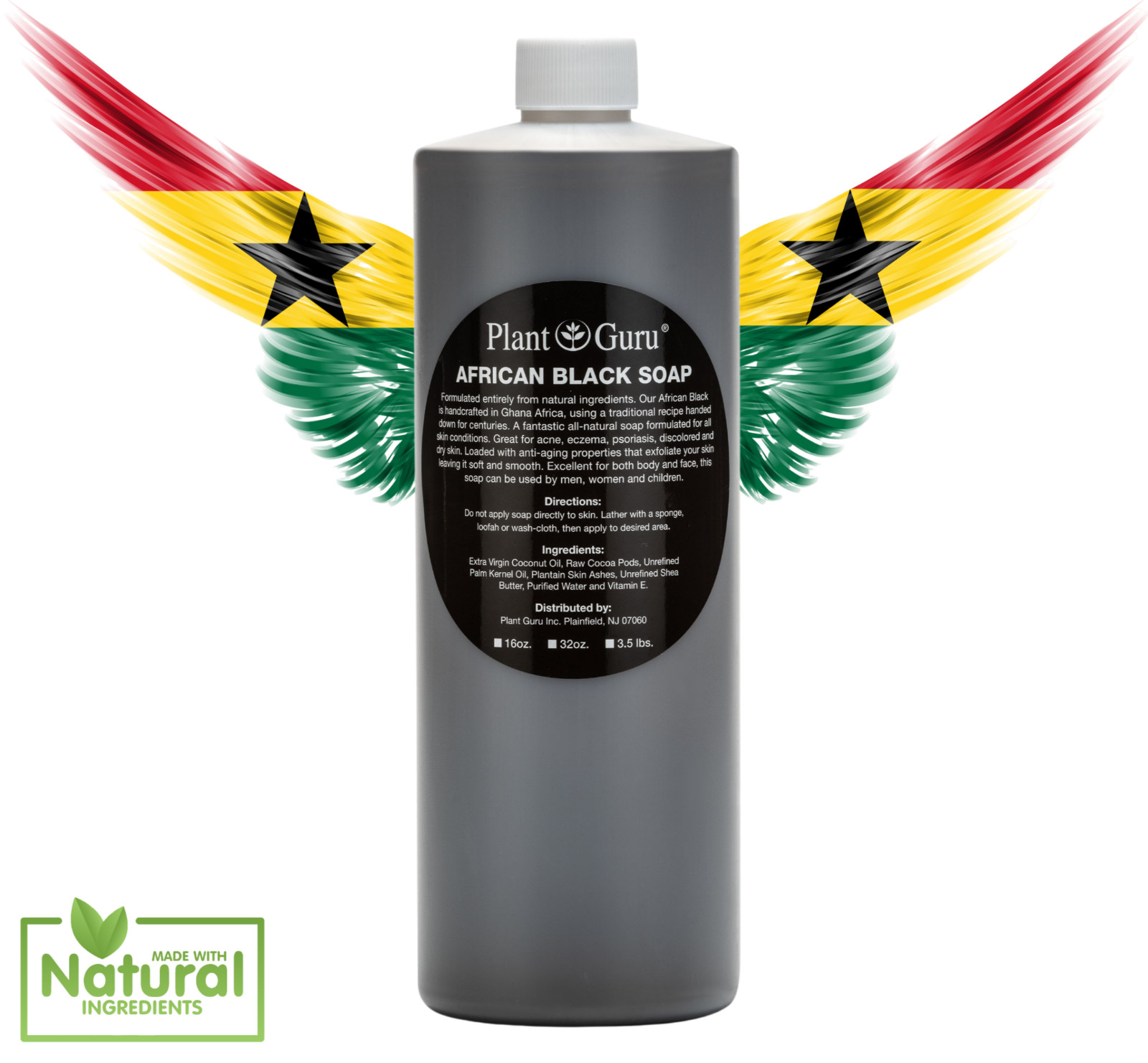 Raw African Black Soap Liquid 100% Pure Organic Natural Bath Body Face Wash Bulk