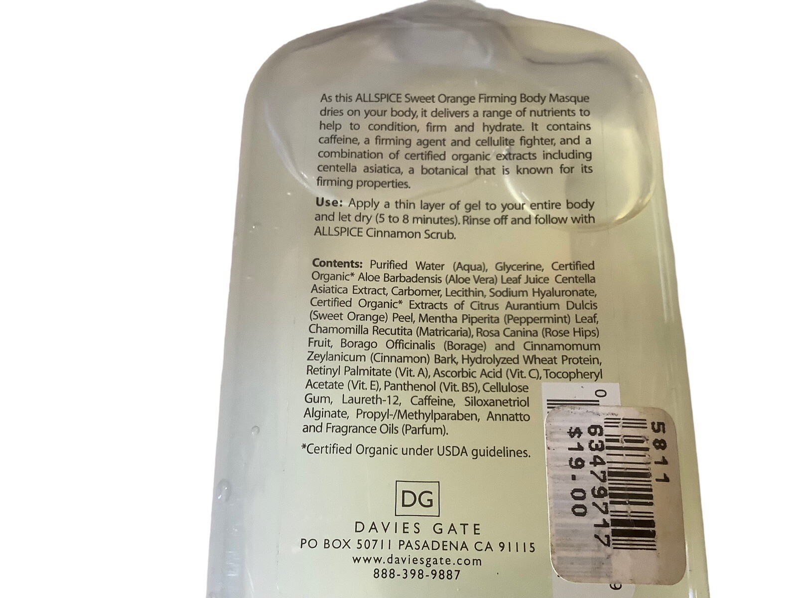 Davies Gate Allspice Sweet Orange Firming Body Masque 8.5 Oz NEW