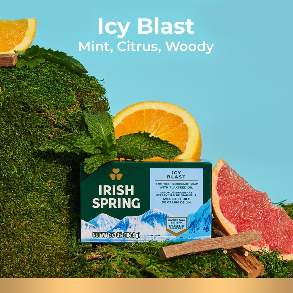 Irish Spring Icy Blast Bar Soap for Men, Mens Bar Soap, 12 Pack, 3.7 Oz Soap Bar