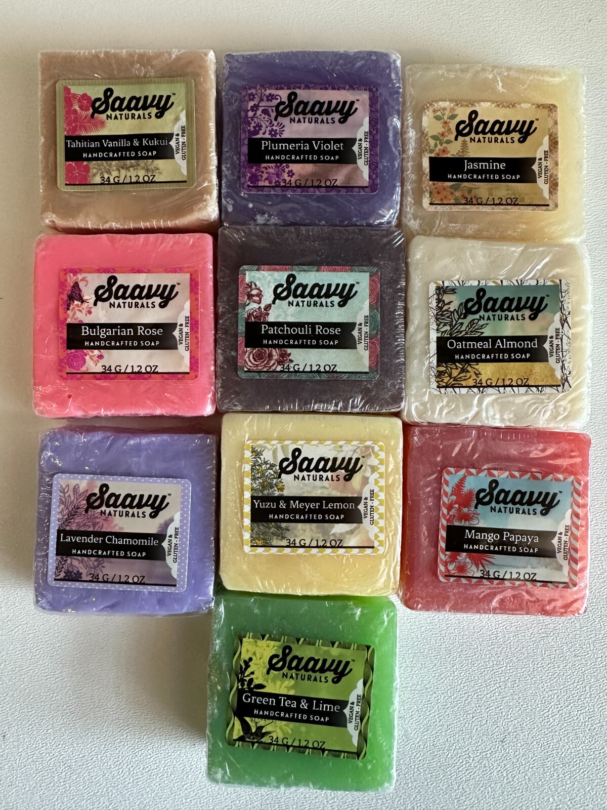 Saavy Natural Herbal Soap Bar Square Small Vegan Fruit Flower Oatmeal Tea 10x
