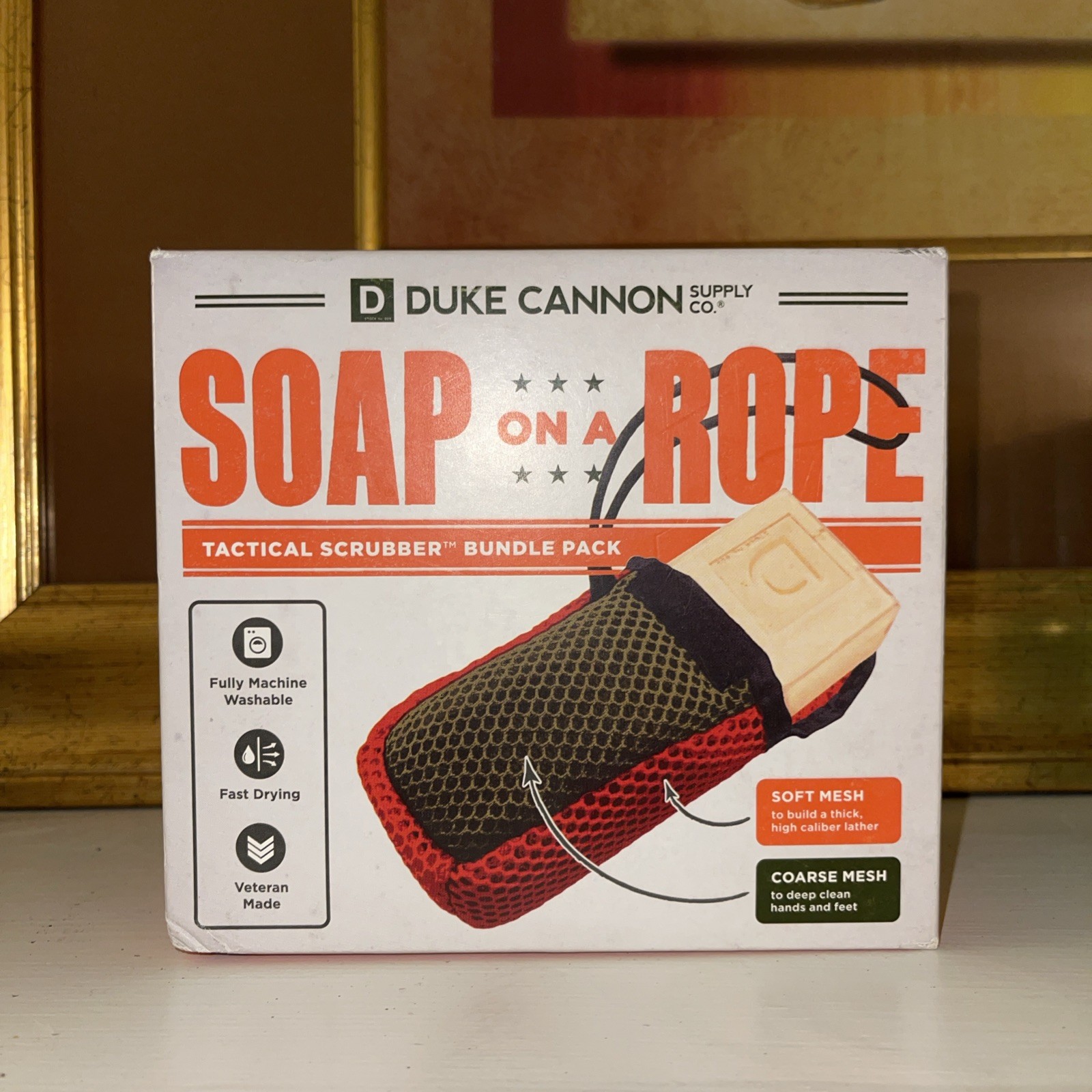 Duke Cannon Soap On a Rope Tactical Scrubber Pouch + Oak Barrel Bourbon Soap