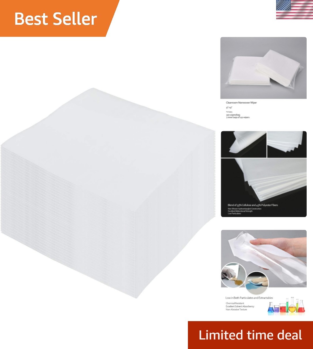 Lint Free Wipes Cleanroom Wipes Nonwoven Auto Paint Prep Cellulose/Polyester …