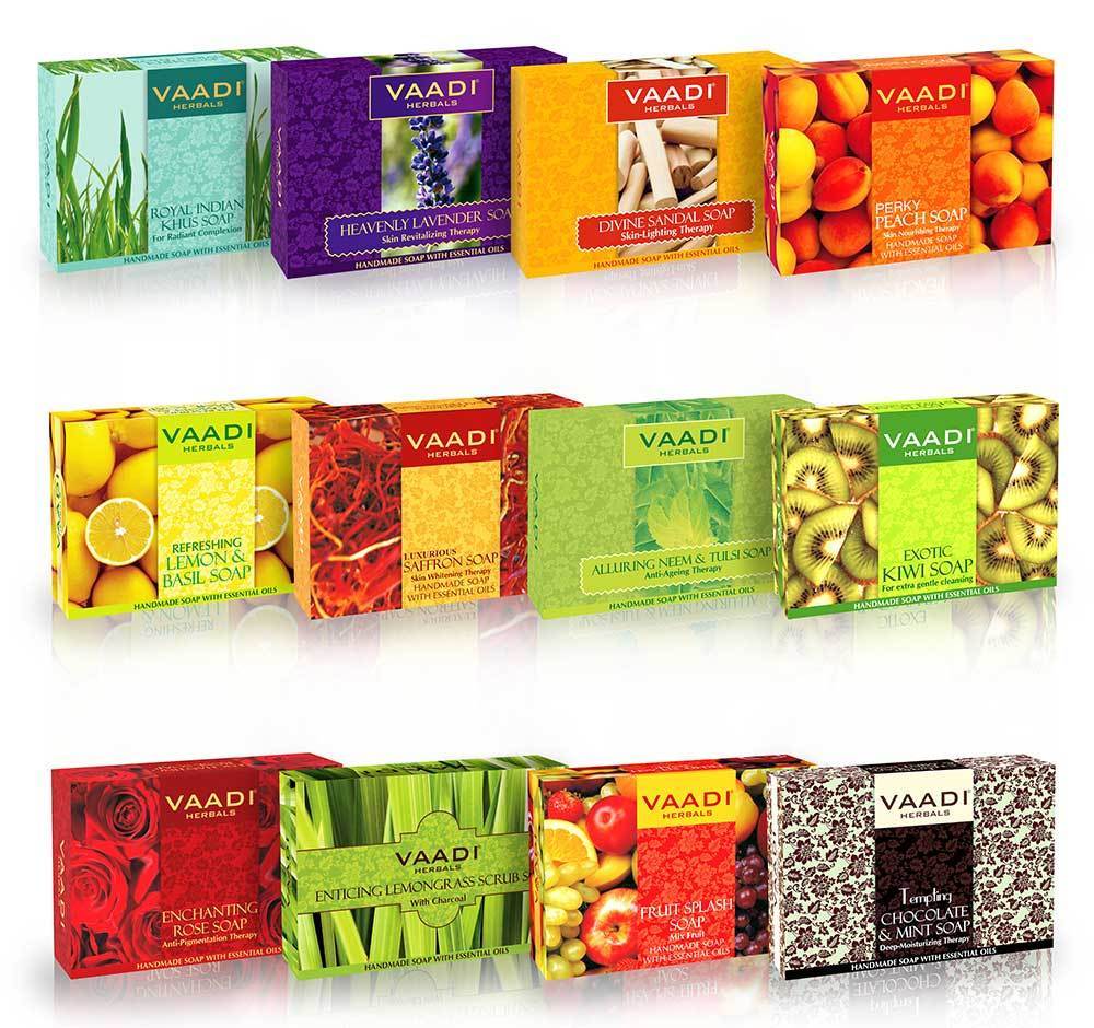 Vaadi Assorted Luxurious Handmade Herbal Soaps Neem Tulsi,Saffron,Sandal etc 75g