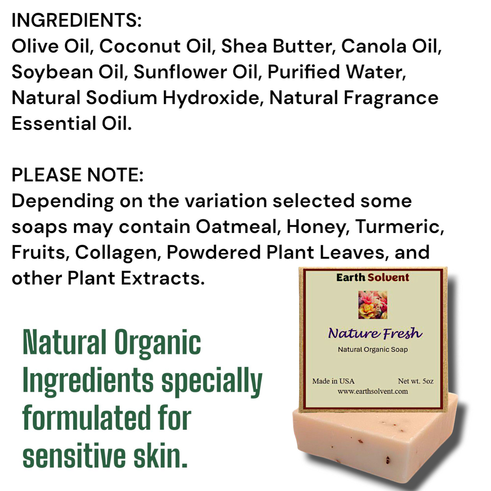 All Natural Organic Bar Soaps Cold Process Soap Made in USA 5oz each Pack of 3