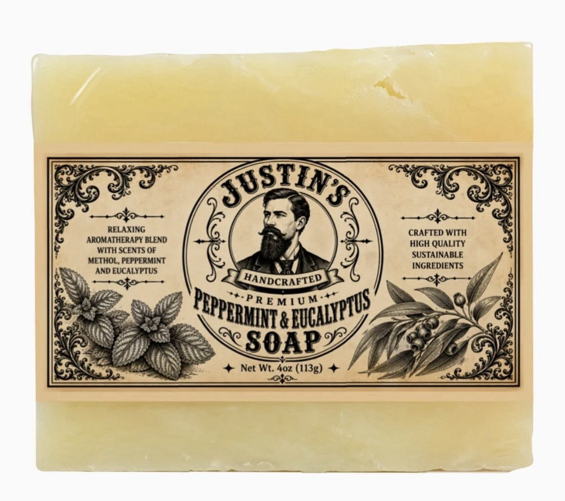 Justin’s Handcrafted Premium Peppermint & Eucalyptus Body Bar Soap, 4 oz