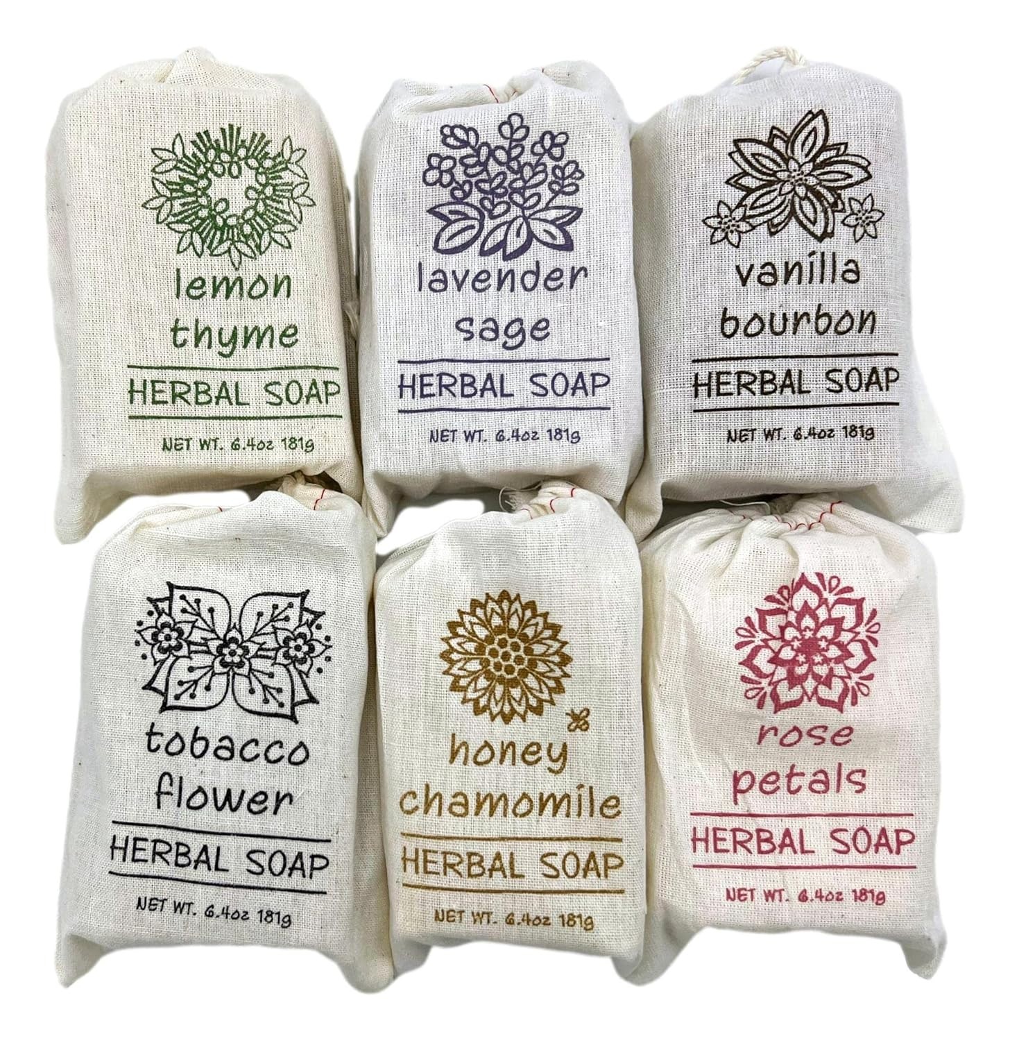 Greenwich Bay Trading Co. Herbal Bar Soap Set 6 Scents, 6.4 Oz Each, Made in USA