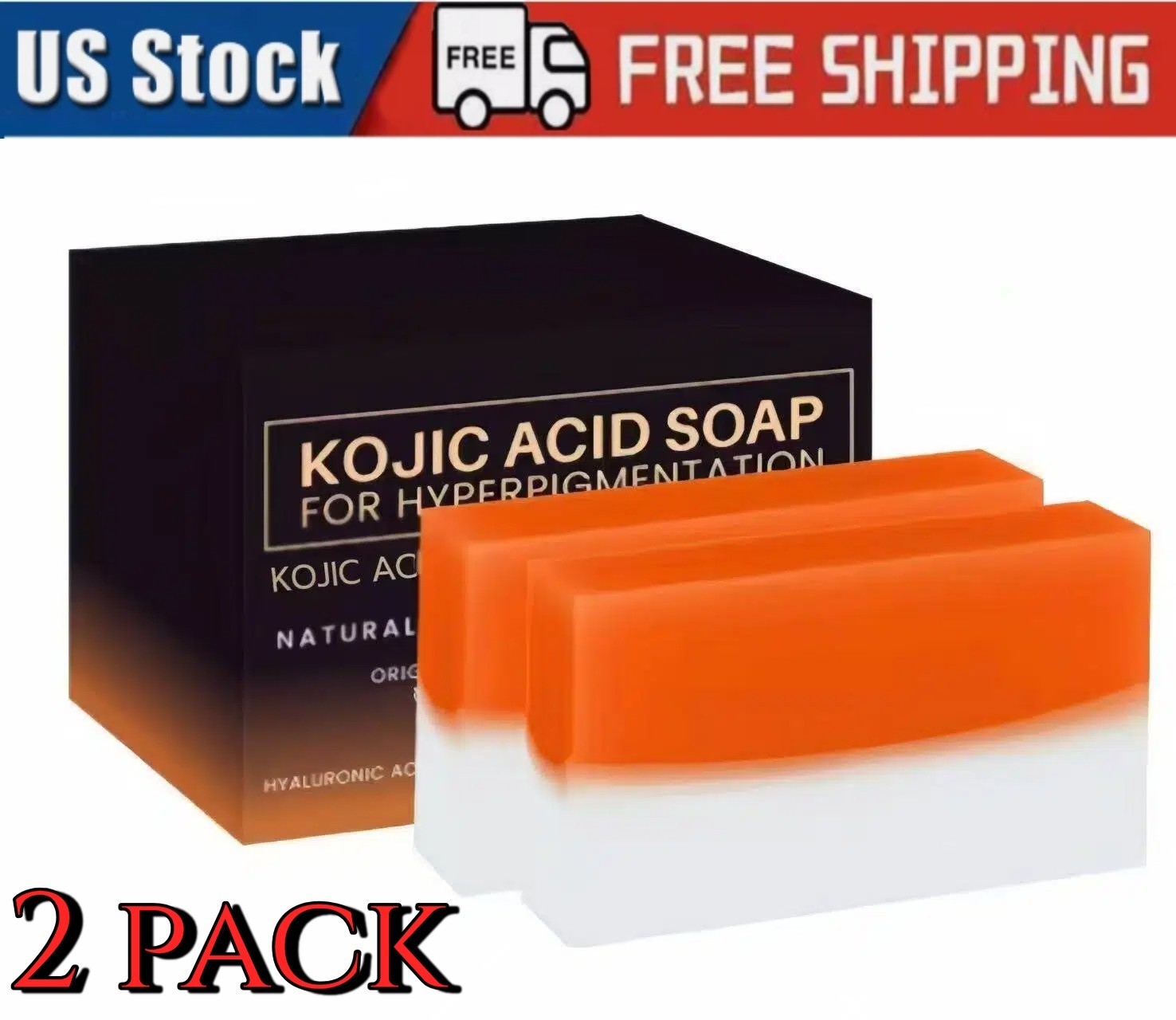 2PCS Kojic Acid Glutathione Soap Combo Whitening Brightening Clear Skin US Stock