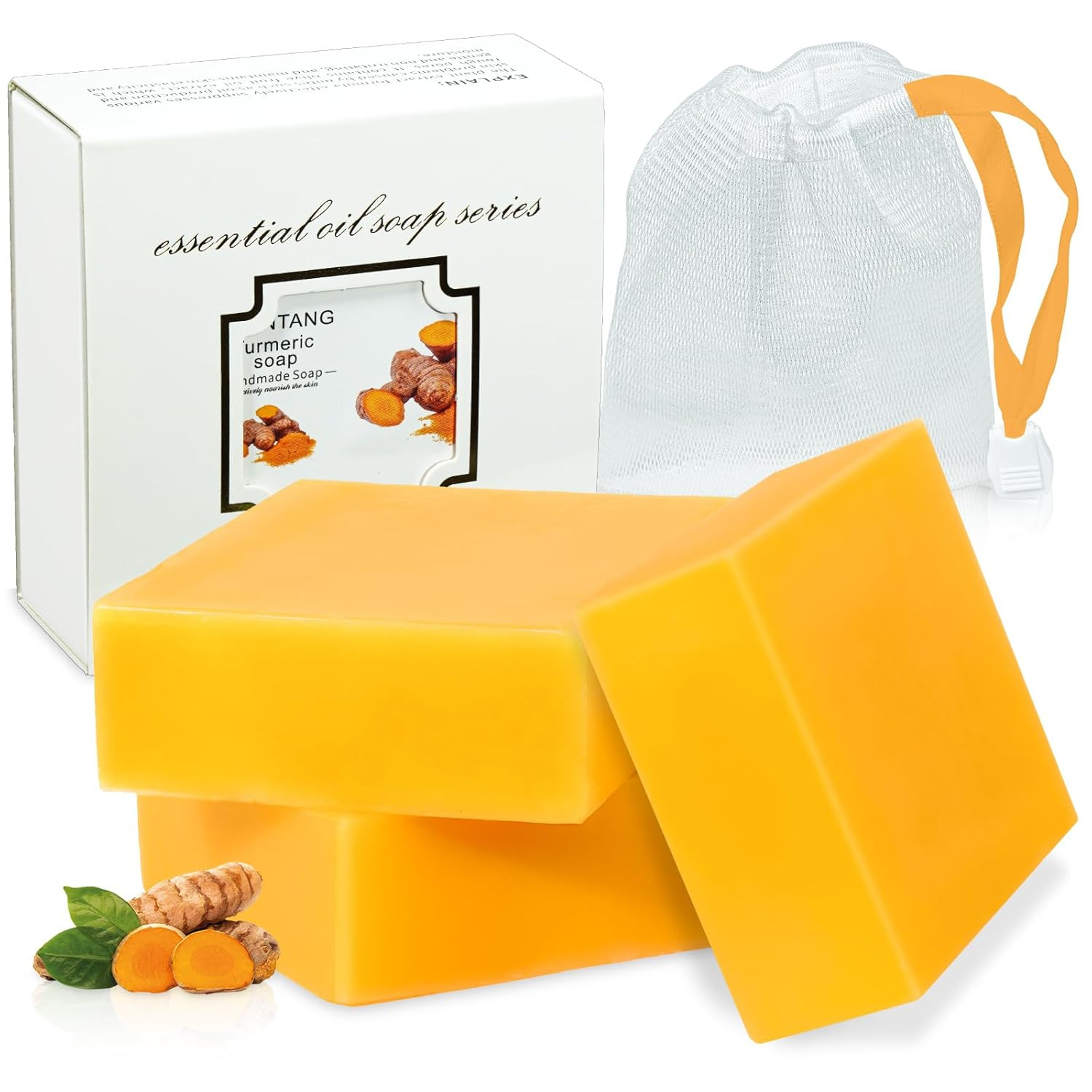 3Packs Turmeric Soap Bar, Organic Tumeric Soap for Face and Body, Lemon