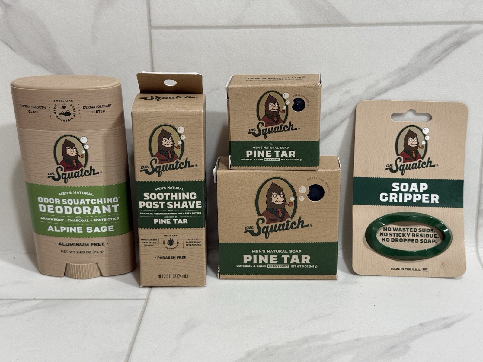 5x Dr. Squatch Pine Tar Bars, Shoothing Post Shave Gripper Alpine SAGE Deodorant