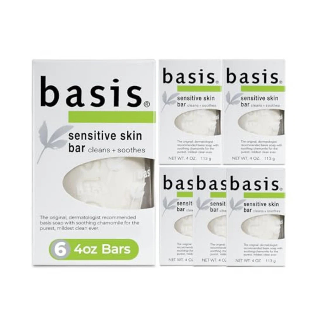 Basis Sensitive Skin Bar Soap Cleans and Soothes Pack of 6
