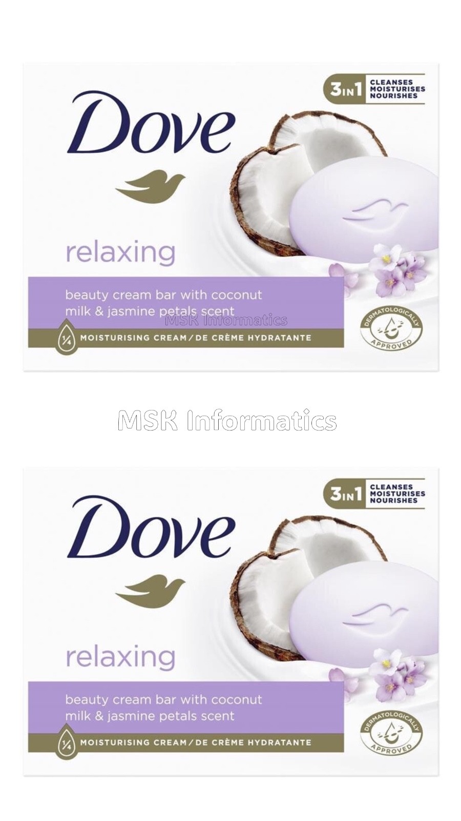 2 DOVE Relaxing Beauty Cream Bar with Coconut Milk & Jasmine Petals Scent