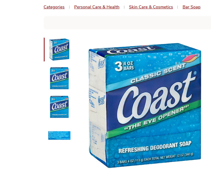 Coast Bath Bars Classic Scent 4 Ounce 3 Count