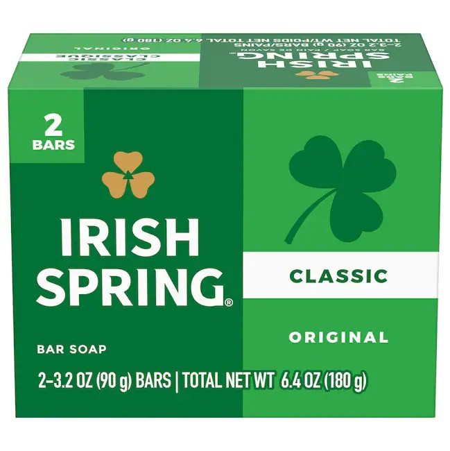 Irish Spring Classic Original Deodorant Bar Soap 2-Pack, Total 6.4 oz