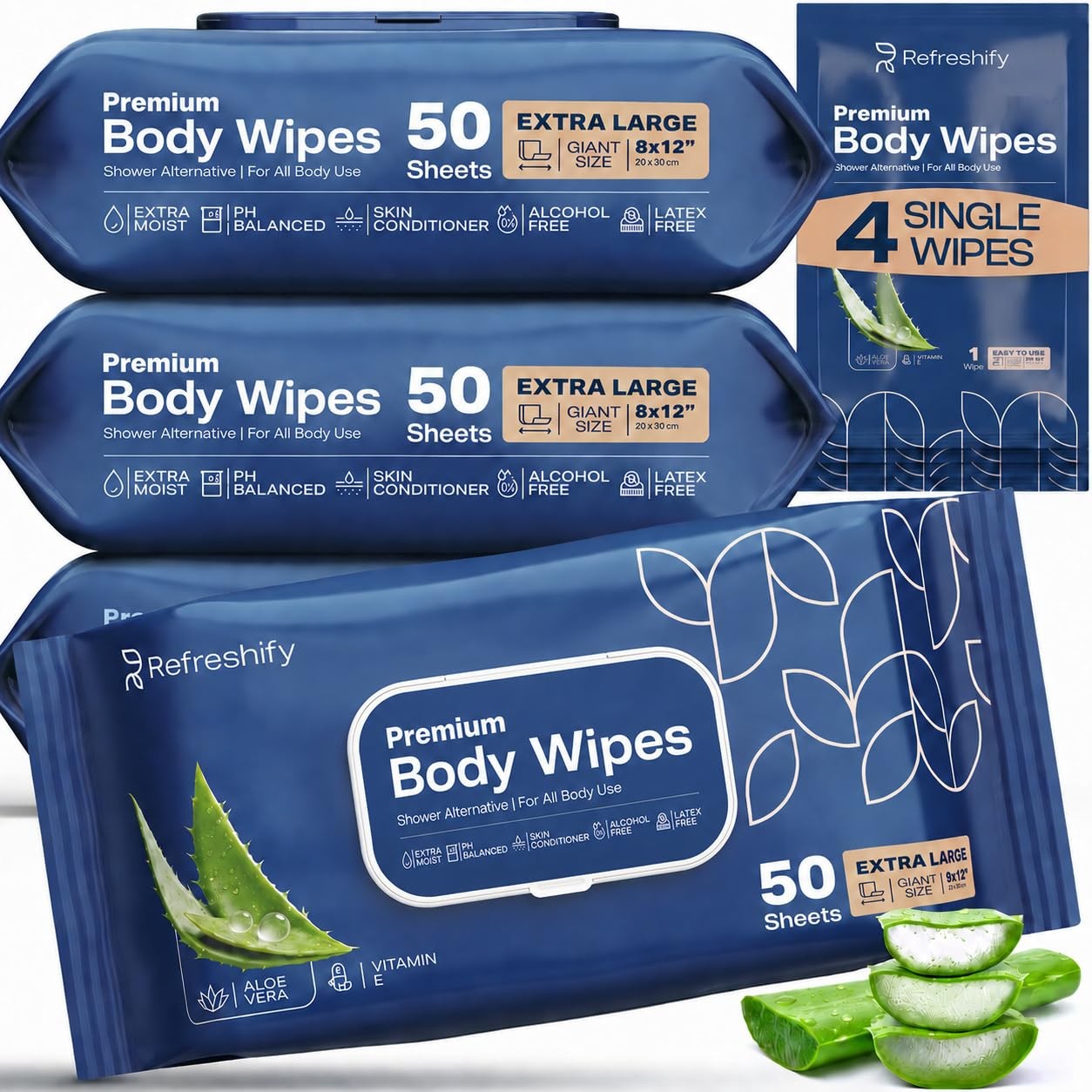 200 XL Body Wipes for Adults Bathing No Rinse, XL Shower Wipes and Disposable…