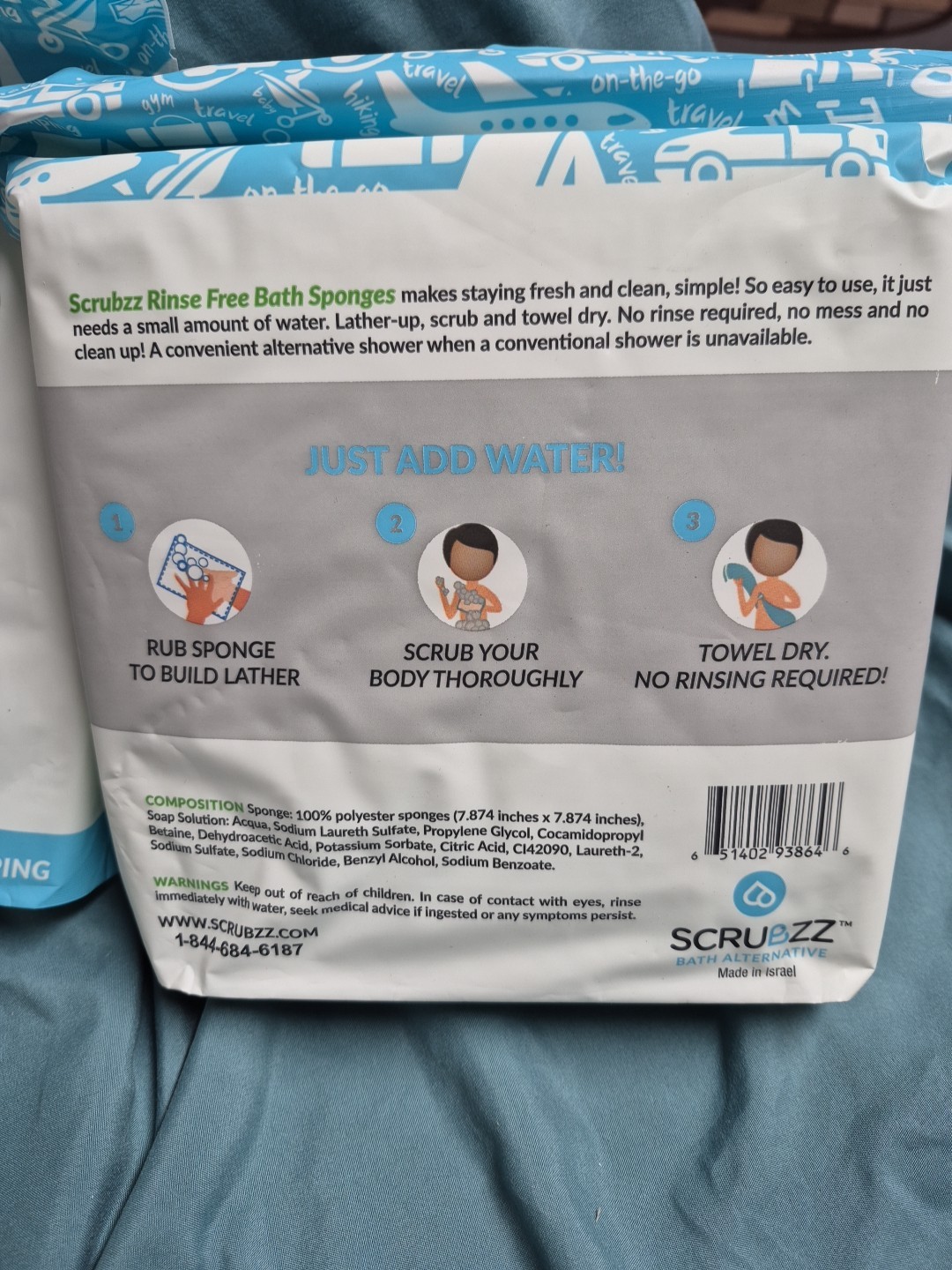 Lot Of 3- Scrubzz Bath Alternative Rinse Free Bath Sponges Soap 25 Per Pack