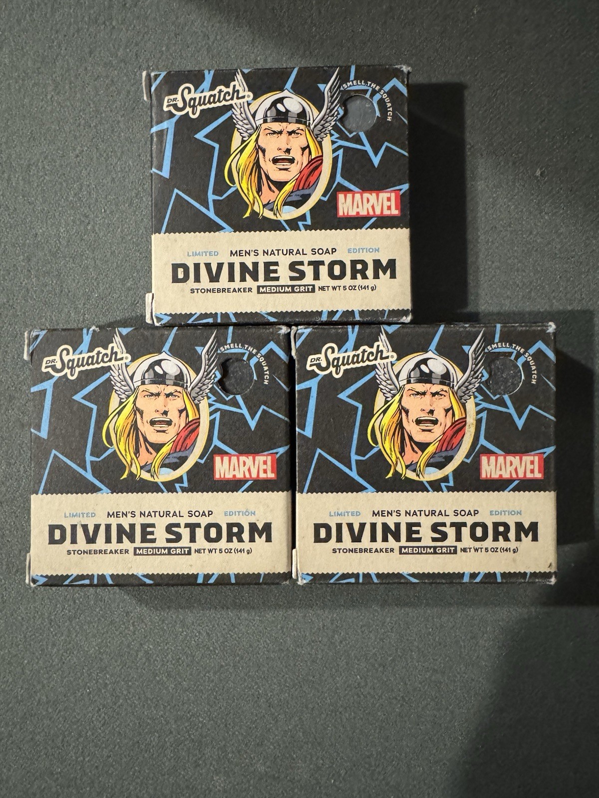 Dr. Squatch Limited Edition DIVINE STORM Natural Soap Bar MARVEL THOR 3 Pack