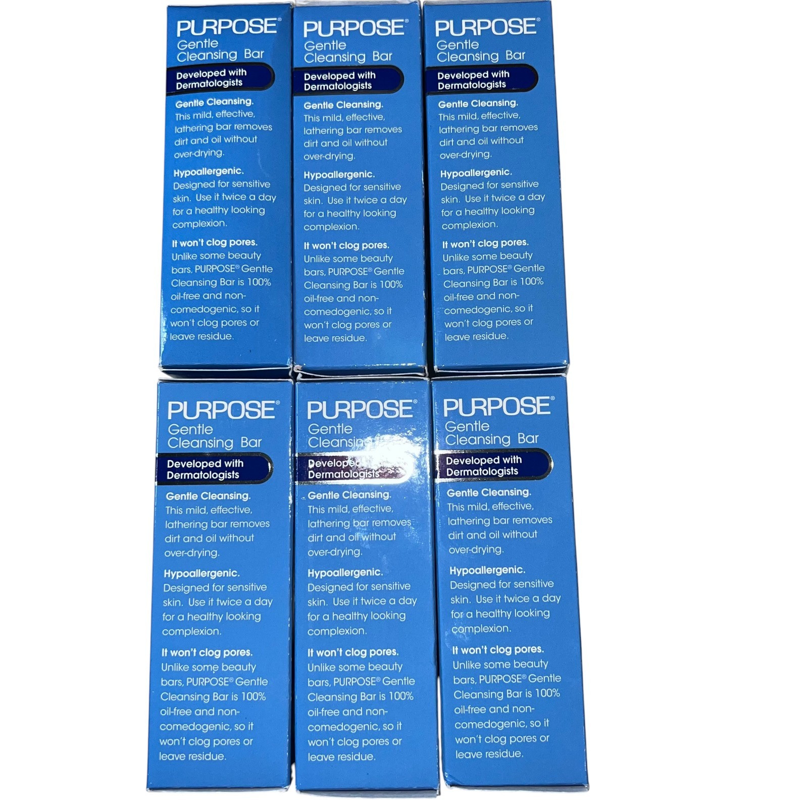 Purpose Gentle Cleansing Face Bar Soap Oil-Free Hypoallergenic 6oz 6Pk NEW