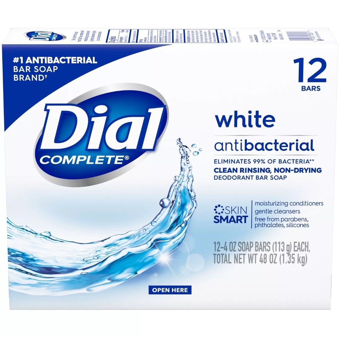 Dial Antibacterial Bar Soap, Refresh & Renew, White, 4 oz, 12 Bars