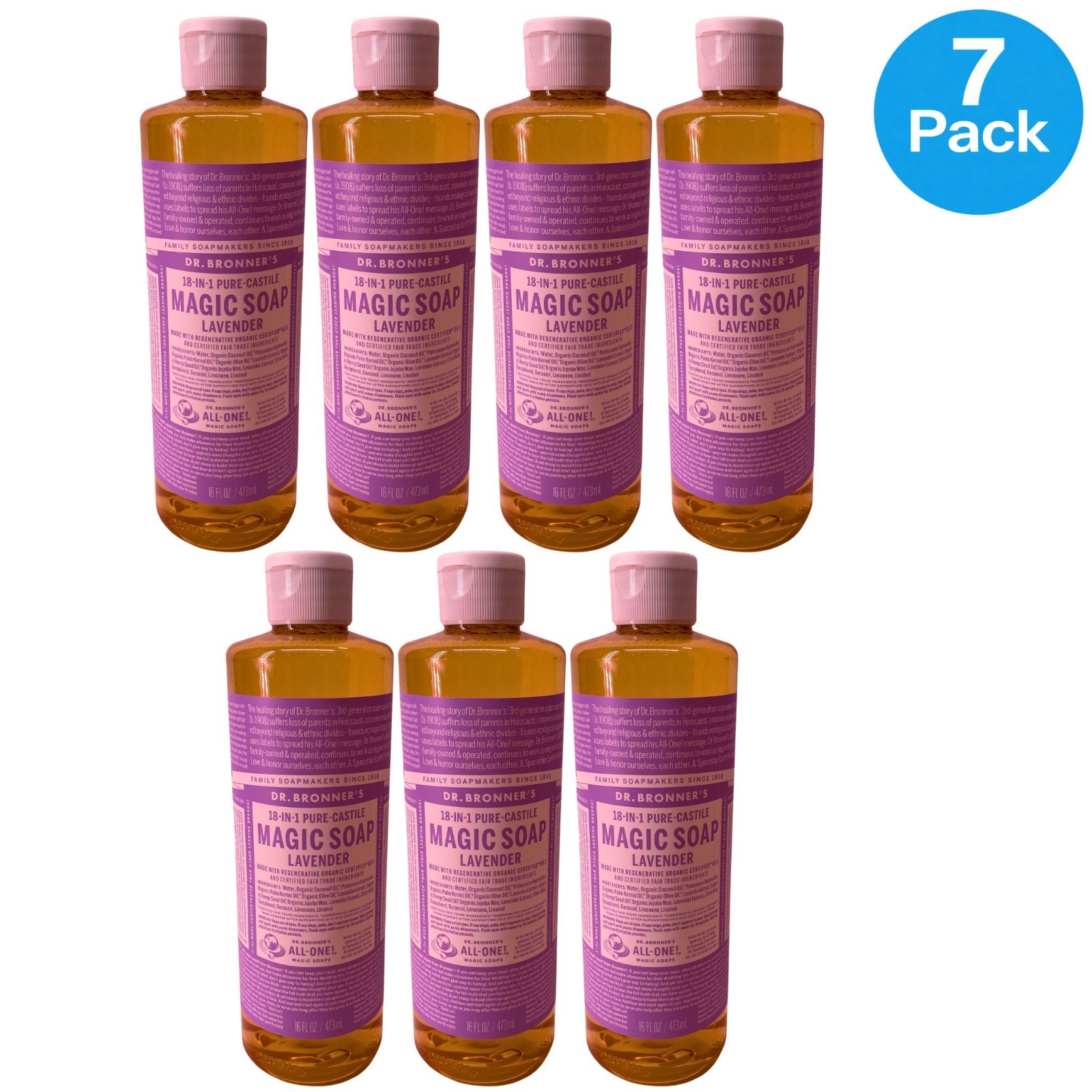 Dr. Bronner’s Lavender Pure-Castile Magic Soap 16 oz 7 Pack New