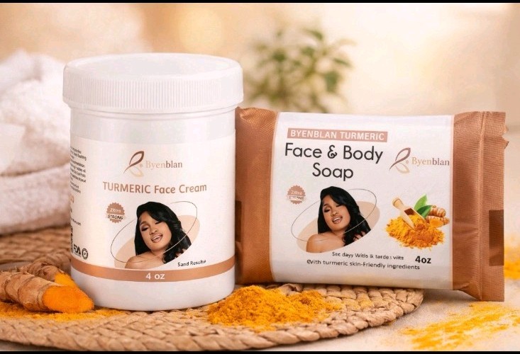 2 PC BYENBLAN TURMERIC SET FACE/BODY SOAP & FACIAL MOISTURIZER NEW SEALED
