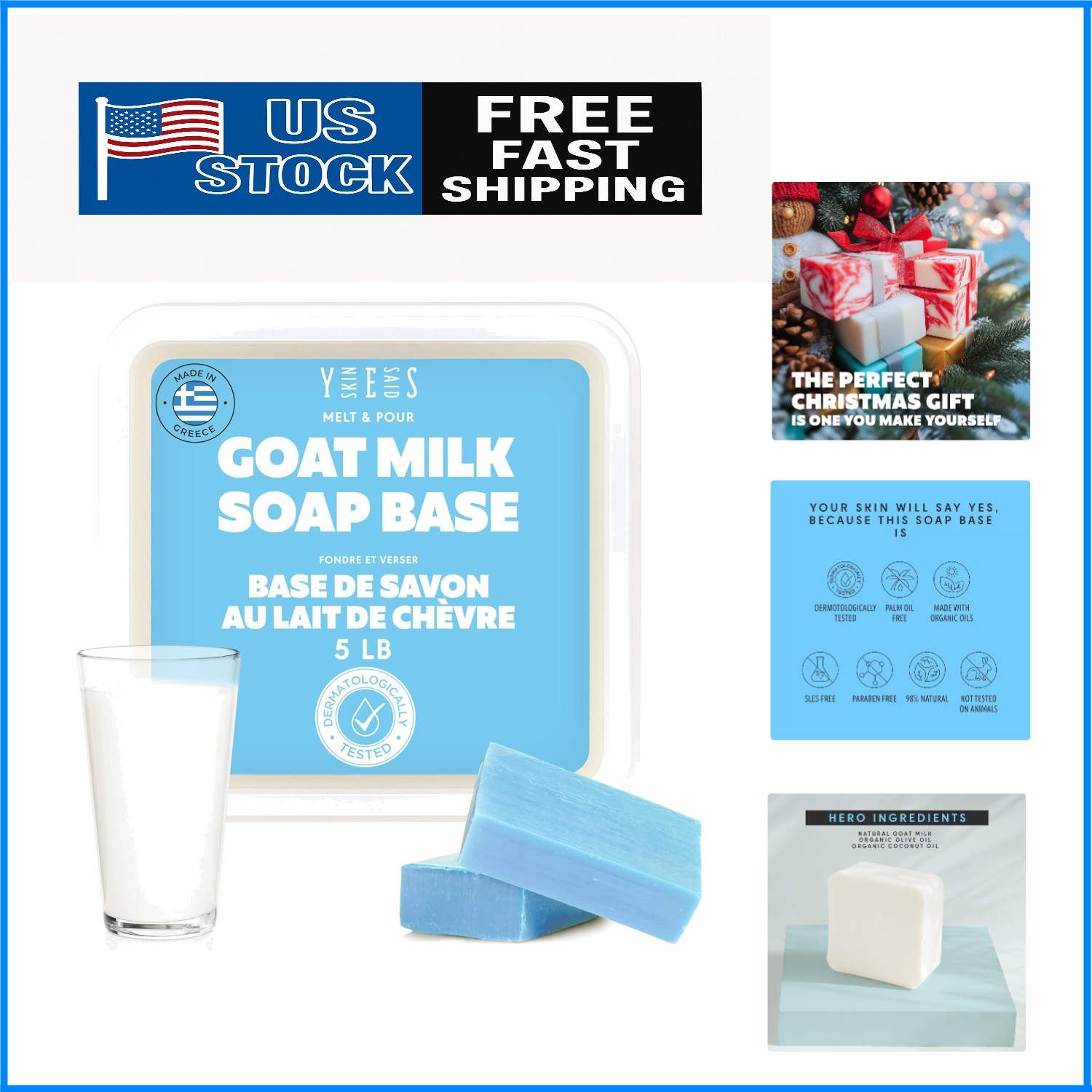 5Lb Melt and Pour Goat Milk Soap Base – Organic, No Palm Oil, Ideal for DIY