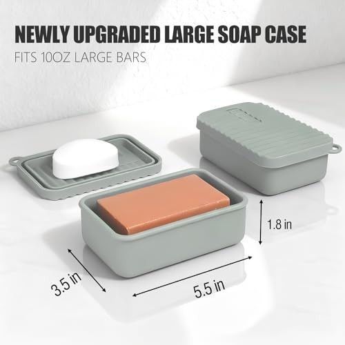 Large Leakproof Travel Soap Case for 10 oz Bar Soap, Silicone Soap Gray