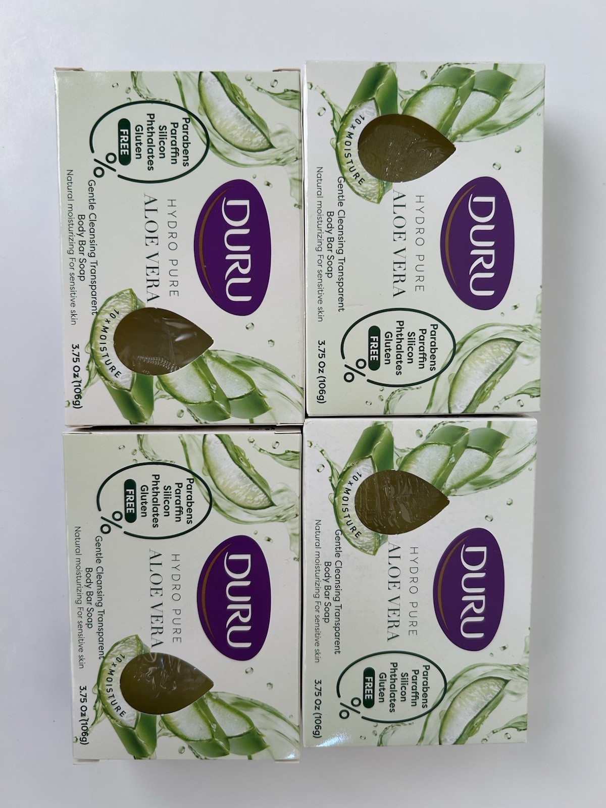 4x DURU ALOE VERA Hydropure Gentle Cleansing Body Bar Soap 3.75oz Ea.