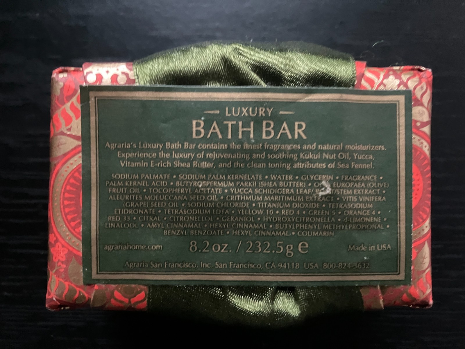 Agraria San Francisco Bitter Orange Luxury Bath Bar 8.2 oz New